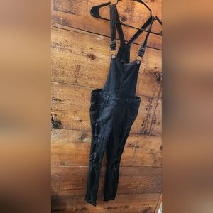 Black Distressed Overalls